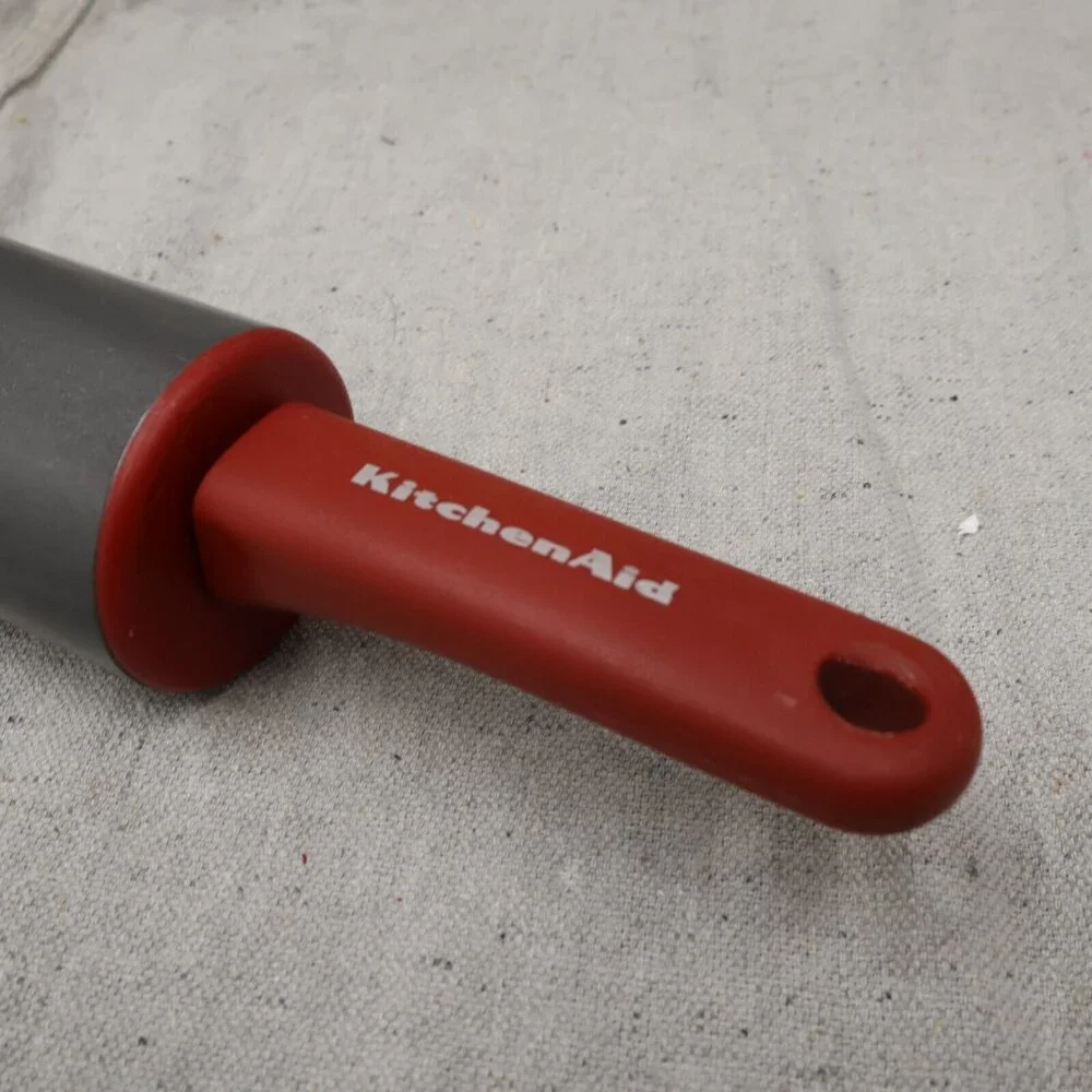KitchenAid Carbon Steel Nonstick Heavy Rolling Pin Offset Handles Red & Gray
